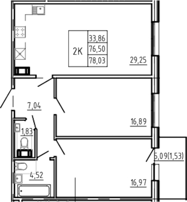2-комнатная квартира 78.03 м², 5/5 эт., Комплекс апартаментов «Bereg. Курортный»